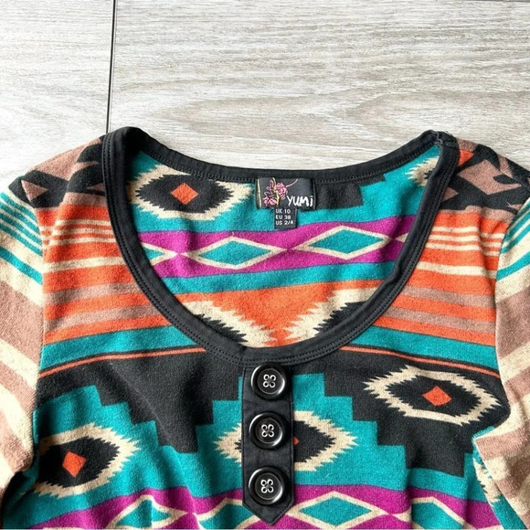 Yumi Boho Multiple Colour  Aztec Tribal Pattern Sweater Dress - Picture 6 of 14